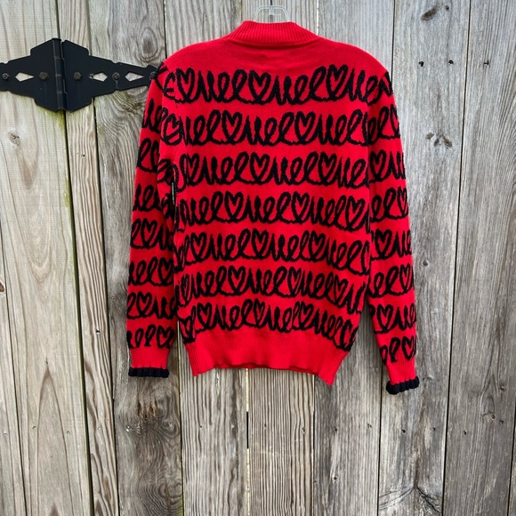 ELLE Scribble Heart Sangria Punch Sweater Women’s Small NWT NEW - Picture 9 of 10